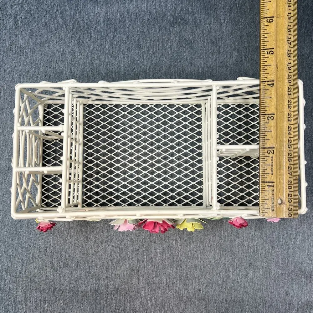 Vintage Floral Wire Lattice Tole Flower Caddy Cottage Core Desk Decor Organizer